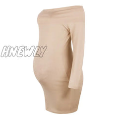 Hnewly Spring New Style Women’s Pregnancy Casual Slash Neck Mini Dress Maternity Long Sleeve
