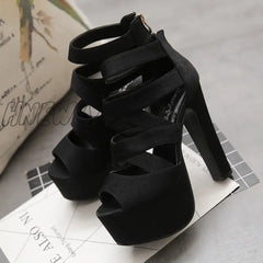 Hnewly Spring Summer 15Cm Fashion Thick With Sandals Fish Mouth Shoes High-Heeled Hollow Nightclub