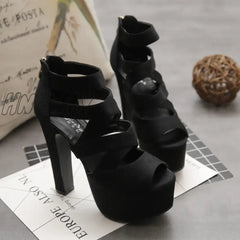 Hnewly Spring Summer 15Cm Fashion Thick With Sandals Fish Mouth Shoes High-Heeled Hollow Nightclub