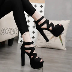 Hnewly Spring Summer 15Cm Fashion Thick With Sandals Fish Mouth Shoes High-Heeled Hollow Nightclub