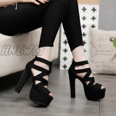 Hnewly Spring Summer 15Cm Fashion Thick With Sandals Fish Mouth Shoes High-Heeled Hollow Nightclub