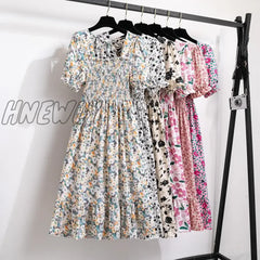 Hnewly Spring Summer Short Sleeve Casual Dresses Female Elastic Waist Pleated Backless Chiffon