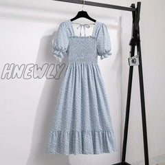 Hnewly Spring Summer Short Sleeve Casual Dresses Female Elastic Waist Pleated Backless Chiffon