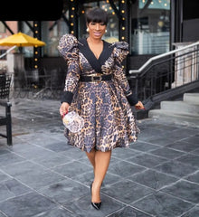 Hnewly Spring Summer V-Neck Sexy Dresses For Women African Dashiki Leopard Print Dress Tutu Long