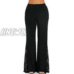 Hnewly Spring Summer Women Pants Plus Size Casual Lace Spliced Wide Leg High Waist Loose Flared