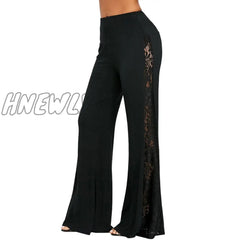 Hnewly Spring Summer Women Pants Plus Size Casual Lace Spliced Wide Leg High Waist Loose Flared
