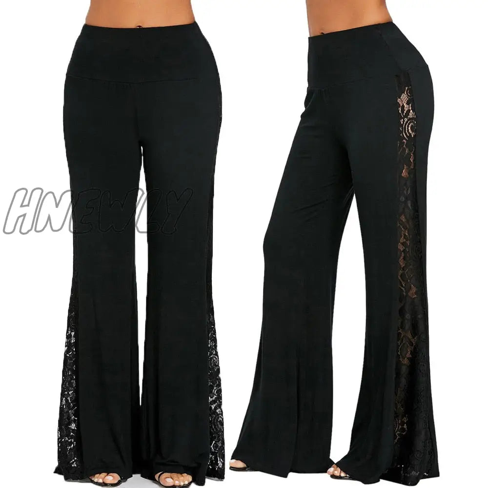 Hnewly Spring Summer Women Pants Plus Size Casual Lace Spliced Wide Leg High Waist Loose Flared