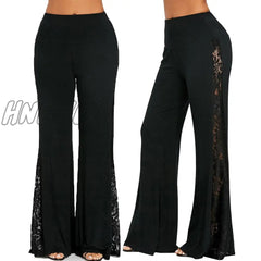 Hnewly Spring Summer Women Pants Plus Size Casual Lace Spliced Wide Leg High Waist Loose Flared