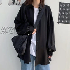Hnewly Spring Summer Women Shirt Oversize Elegant Blouses For Lantern Sleeve White Mid-Length Shir
