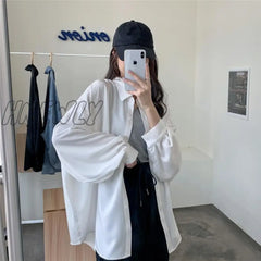 Hnewly Spring Summer Women Shirt Oversize Elegant Blouses For Lantern Sleeve White Mid-Length Shir