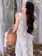 Hnewly Spring Vintage Fairy Two Piece Set Women Elegant Lace Irregular Designer Skirt Suit Female