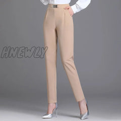Hnewly Spring Women High Waist Solid Elegant Ankle-Length Pants Office Ladies Skinny Chic Trousers