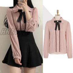 Hnewly Spring Women’s Cute Tops Preppy Style Vintage Japaneses Korea Design Button Elegant Formal