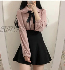 Hnewly Spring Women’s Cute Tops Preppy Style Vintage Japaneses Korea Design Button Elegant Formal