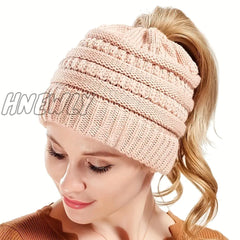 Hnewly Stay Warm And Stylish With This Brimless Thermal High Bun Ponytail Winter Beanie Hat!