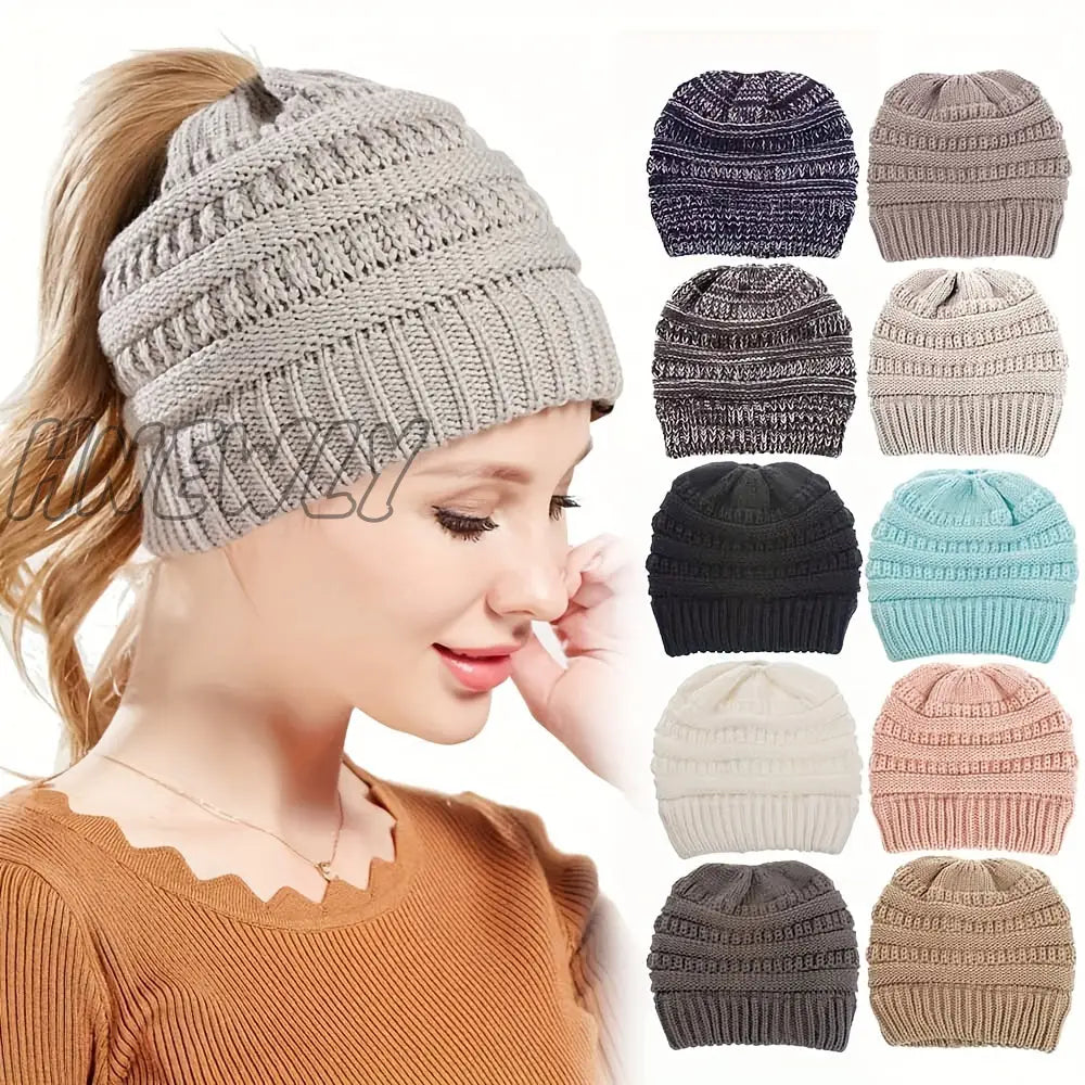 Hnewly Stay Warm And Stylish With This Brimless Thermal High Bun Ponytail Winter Beanie Hat!
