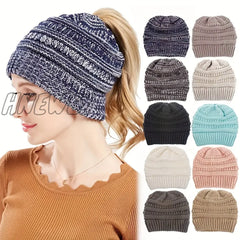 Hnewly Stay Warm And Stylish With This Brimless Thermal High Bun Ponytail Winter Beanie Hat!