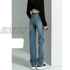 Hnewly Straight Leg Jeans Women Retro 2024 New High-Waisted Slim Loose Casual Pants Simple Commuter