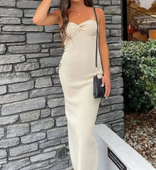 Hnewly Strapless Knit Maxi Dresses For Women Summer Beach Party Bodycon Dress Off-Shoulder Twist