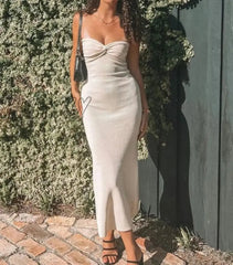 Hnewly Strapless Knit Maxi Dresses For Women Summer Beach Party Bodycon Dress Off-Shoulder Twist