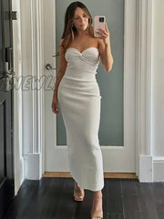 Hnewly Strapless Knit Maxi Dresses For Women Summer Beach Party Bodycon Dress Off-Shoulder Twist