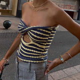 Hnewly Strapless Knitted Crop Top Women Hollow Out Summer Autumn Sleeveless Backless Sexy Y2k Tank Tops Vintage Fashion
