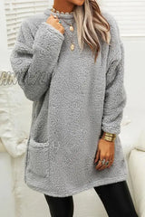 Hnewly - Street Pocket Solid Color O Neck Long Sleeve Tops(4 Colors) Grey / S Tops/Long Tops