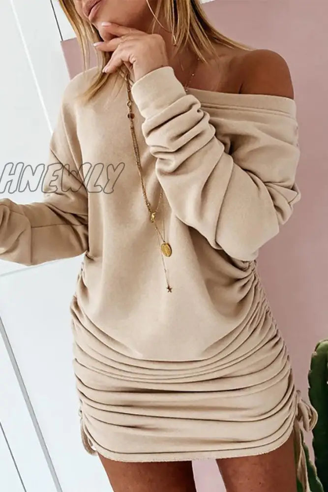 Hnewly - Street Solid Patchwork Frenulum O Neck Pencil Skirt Dresses(6 Colors) Brownness / S