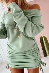 Hnewly - Street Solid Patchwork Frenulum O Neck Pencil Skirt Dresses(6 Colors) Green / S