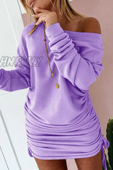 Hnewly - Street Solid Patchwork Frenulum O Neck Pencil Skirt Dresses(6 Colors) Purple / S