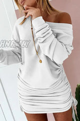 Hnewly - Street Solid Patchwork Frenulum O Neck Pencil Skirt Dresses(6 Colors) White / S