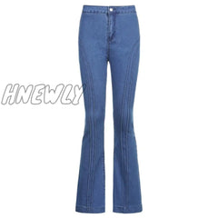Hnewly Street Style Striped Blue Chic Flare Jeans For Girls Female Fashion New Vintage Denim Pants