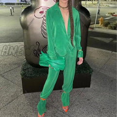 Hnewly Street Womenâs Set Long Sleeve Shirt Tops And Wide Leg Pants Elegant Tracksuit Two Piece