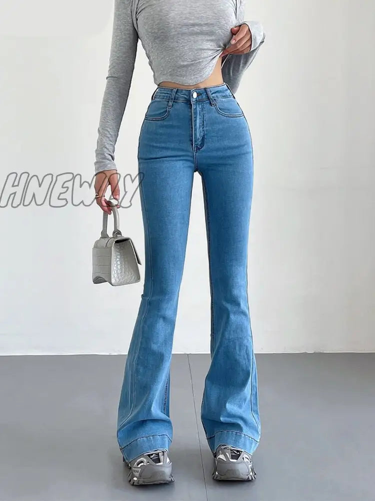 Hnewly Stretch Jeans Flared Trousers Women’s Pants Y2K Fashion High Waist Vintage Casual Baggy