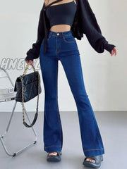 Hnewly Stretch Jeans Flared Trousers Women’s Pants Y2K Fashion High Waist Vintage Casual Baggy