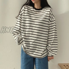 Hnewly Striped T-Shirt Women’s New Spring And Autumn Thin Street Loose Long-Sleeved Top Fashion