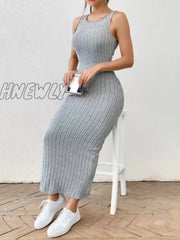 Hnewly Summer Backless Knit Bodycon Long Dress Women’s Elegant Sleeveless O Neck Tank Street