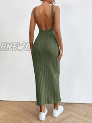 Hnewly Summer Backless Knit Bodycon Long Dress Women’s Elegant Sleeveless O Neck Tank Street