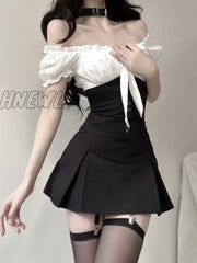 Hnewly Summer Black Bodycon Dress Women Even Party Y2K Min Korean Fashion 2 Piece Sets Suits Chic