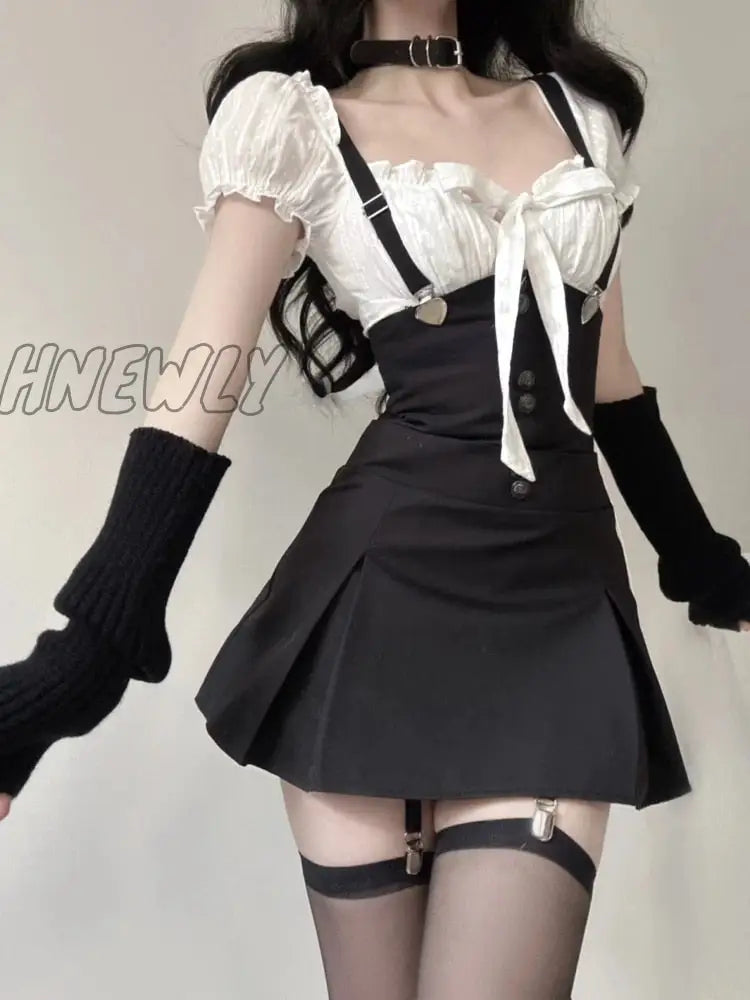 Hnewly Summer Black Bodycon Dress Women Even Party Y2K Min Korean Fashion 2 Piece Sets Suits Chic