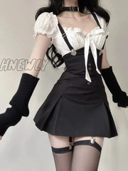 Hnewly Summer Black Bodycon Dress Women Even Party Y2K Min Korean Fashion 2 Piece Sets Suits Chic