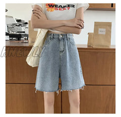 Hnewly Summer Denim Shorts For Women 2024 Spring Fashion Loose High Waisted Chic Solid Casual Jean