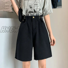 Hnewly Summer Denim Shorts For Women 2024 Spring Fashion Loose High Waisted Chic Solid Casual Jean