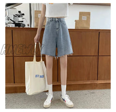 Hnewly Summer Denim Shorts For Women 2024 Spring Fashion Loose High Waisted Chic Solid Casual Jean