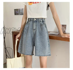 Hnewly Summer Denim Shorts For Women 2024 Spring Fashion Loose High Waisted Chic Solid Casual Jean