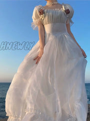 Hnewly Summer Dress France Fairy Sweet Dress Women Vintage Evening Party Midi Dresses Casual