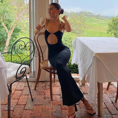 Hnewly Summer Dresses For Women Beach Cut Y2K Long Dress Backless Spaghetti Strap Sexy Maxi Bodycon