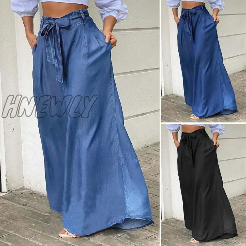 Hnewly Summer Fashion Women High Waist Long Pants Maxi Palazzo Pantalon Solid Color Beach
