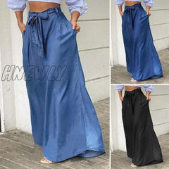 Hnewly Summer Fashion Women High Waist Long Pants Maxi Palazzo Pantalon Solid Color Beach