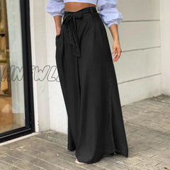 Hnewly Summer Fashion Women High Waist Long Pants Maxi Palazzo Pantalon Solid Color Beach